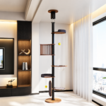 SVEORA Floor-to-Ceiling Cat Tree with Solid Wood Platforms & Space Capsule - Image 2