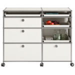 USM modular mobile storage cabinet with pull-out trays and caster wheels