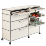 Modular mobile cabinet with open and enclosed storage compartments