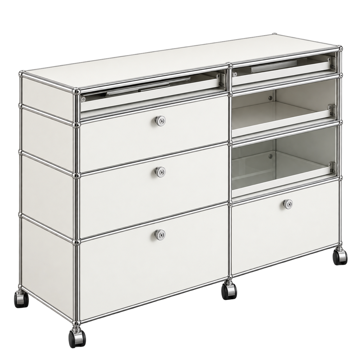Mobile modular storage used as flexible living and work storage