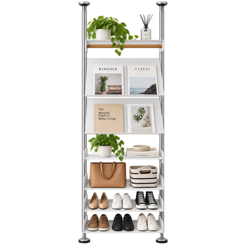 SVEORA drill-free floor-to-ceiling entryway storage system
