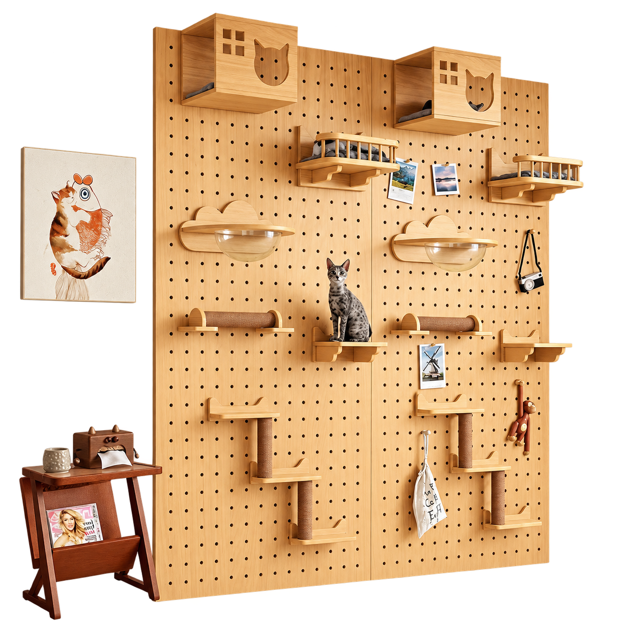 ChatGPT 图像 2026年9月26日 19_07_43-1 SVEORA Wall-Mounted Solid Wood Cat Climbing Pegboard System | Modular Cat Wall & Cat House - Image 1