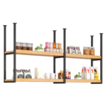 SVEORA Ceiling-Suspended Wood & Metal Storage Rack | Hanging Kitchen & Bar Shelf