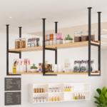 SVEORA Ceiling-Suspended Wood & Metal Storage Rack | Hanging Kitchen & Bar Shelf - Image 5