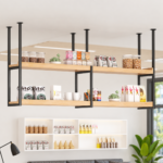 SVEORA Ceiling-Suspended Wood & Metal Storage Rack | Hanging Kitchen & Bar Shelf - Image 3