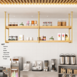 SVEORA Ceiling-Suspended Wood & Metal Storage Rack | Hanging Kitchen & Bar Shelf - Image 2