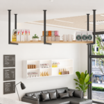 SVEORA Ceiling-Suspended Wood & Metal Storage Rack | Hanging Kitchen & Bar Shelf - Image 4