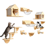 SVEORA DIY Wall-Mounted Solid Wood Cat Tree & Cat House with Space Capsule