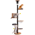 SVEORA Floor-to-Ceiling Cat Tree with Solid Wood Platforms & Space Capsule