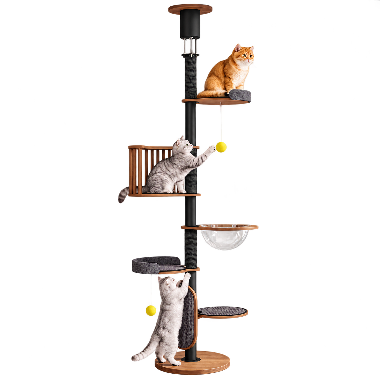 Codex 图像 2026年9月25日 00_18_23-1 SVEORA Floor-to-Ceiling Cat Tree with Solid Wood Platforms & Space Capsule - Image 1