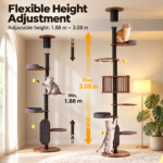 SVEORA Floor-to-Ceiling Cat Tree with Solid Wood Platforms & Space Capsule - Image 6