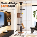 SVEORA Floor-to-Ceiling Cat Tree with Solid Wood Platforms & Space Capsule - Image 3