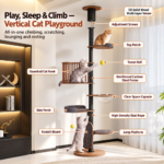 SVEORA Floor-to-Ceiling Cat Tree with Solid Wood Platforms & Space Capsule - Image 4