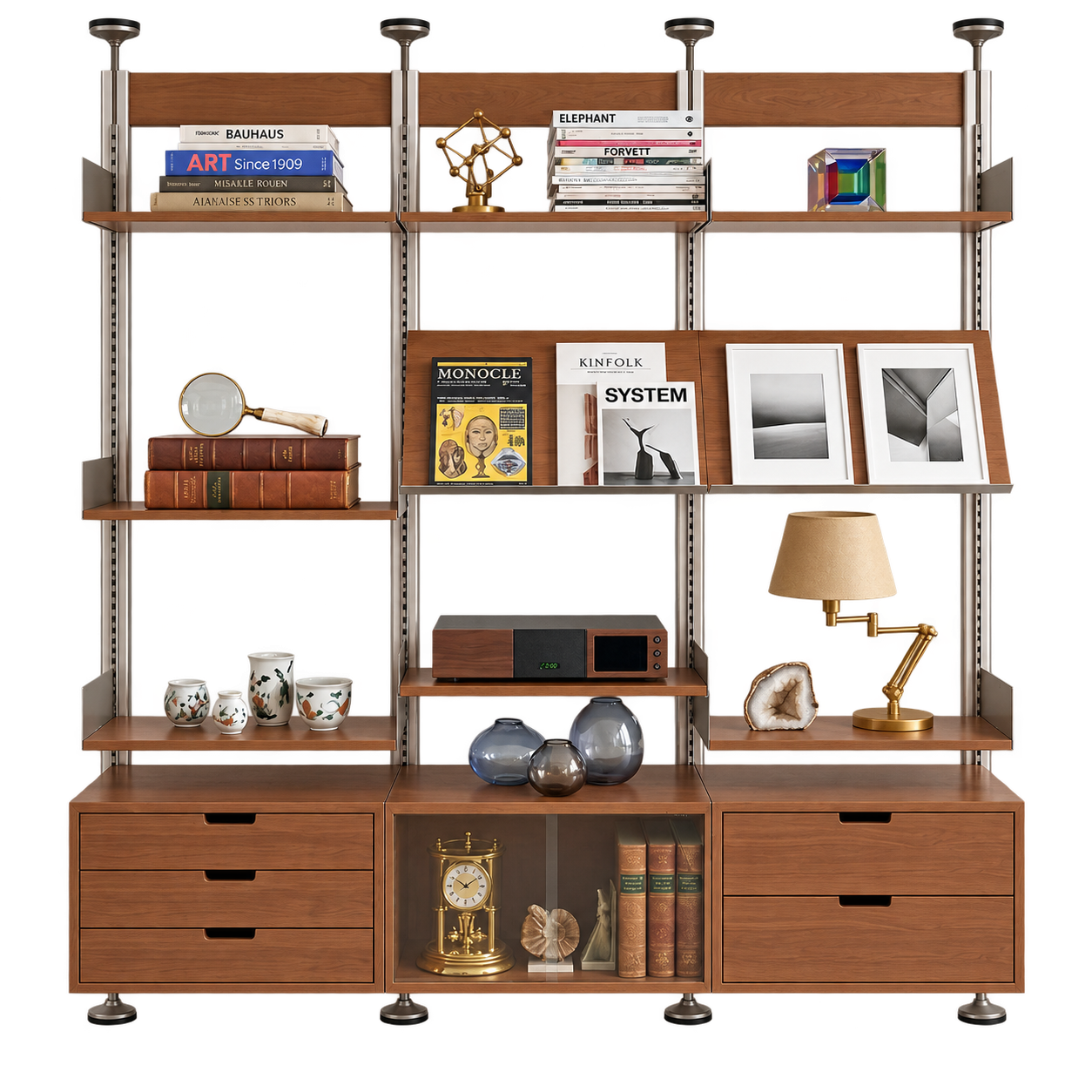 a_clean_product_style_isolated_shot_on_a_transpare_8_batch_1 SVEORA Floor-to-Ceiling Modular Shelving & Storage System | No-Drill Aluminum Frame - Image 1