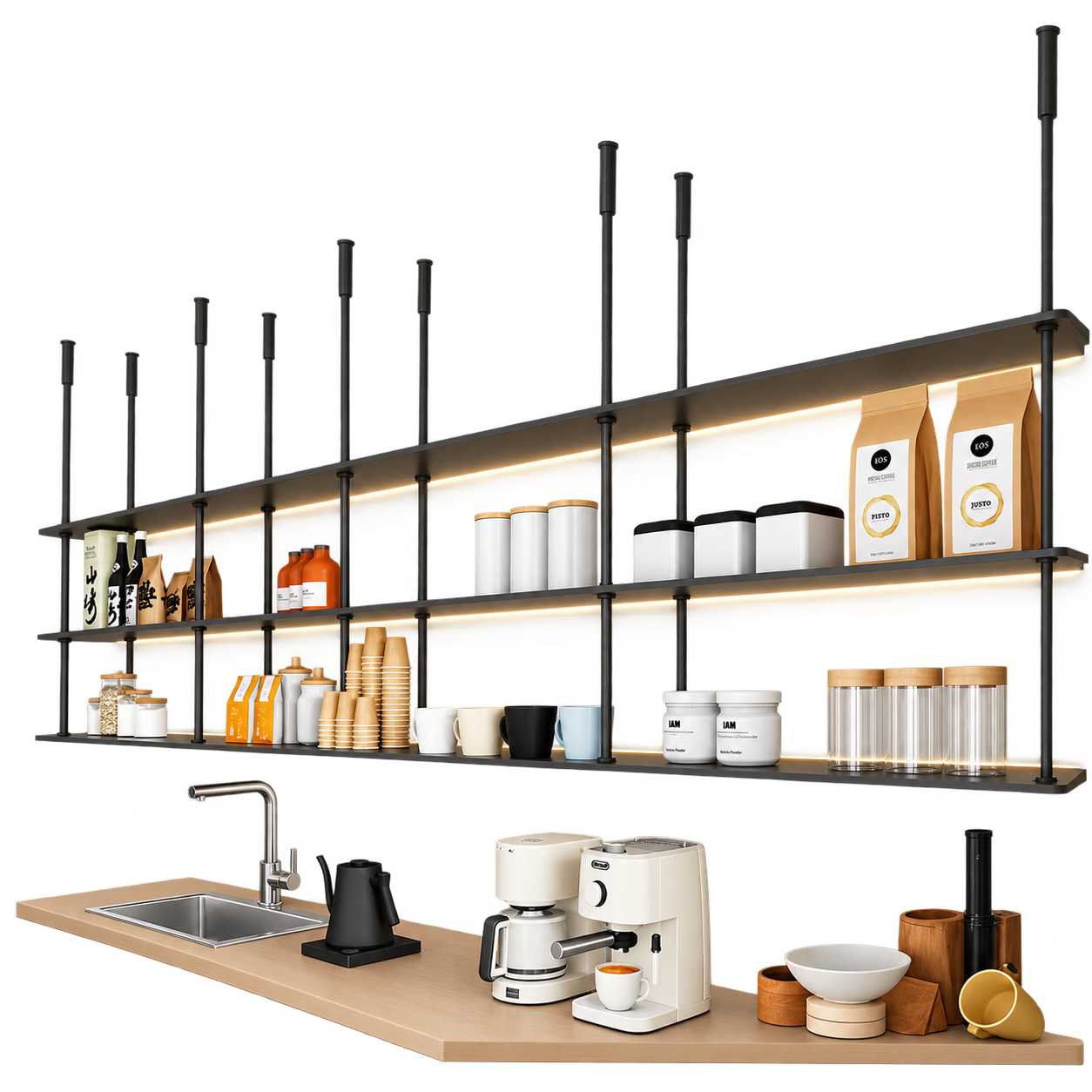 image-gen-1(20260923-121021) SVEORA Modular Metal & Wood Shelving System | Adjustable Floor-to-Ceiling Storage Rack - Image 1